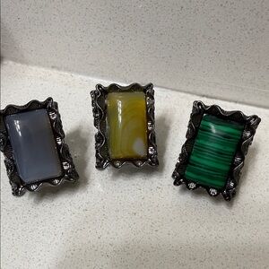 Sassy Jones Green Yellow and Gray Rectangular Stone Ring Trio